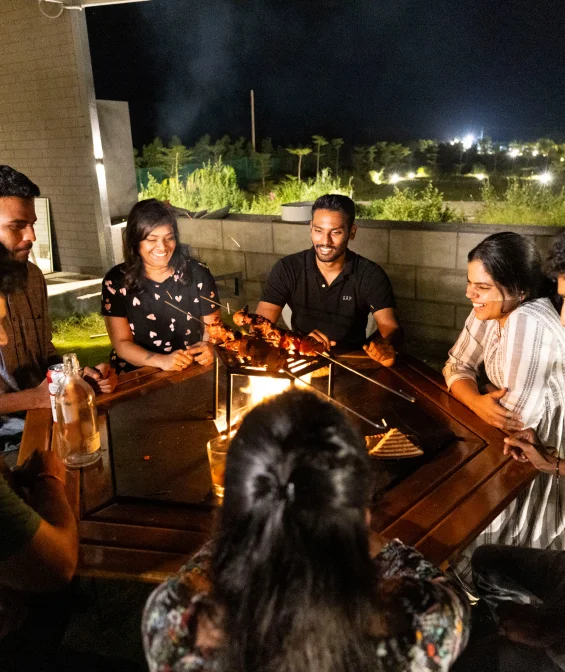 Barbecue dinner under the evening sky