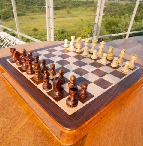 Chess set on the deck
